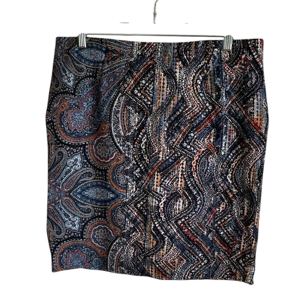J.Jill Ponte Knit Paisley Pencil Skirt Med Preppy Pull On Stretch Career Office